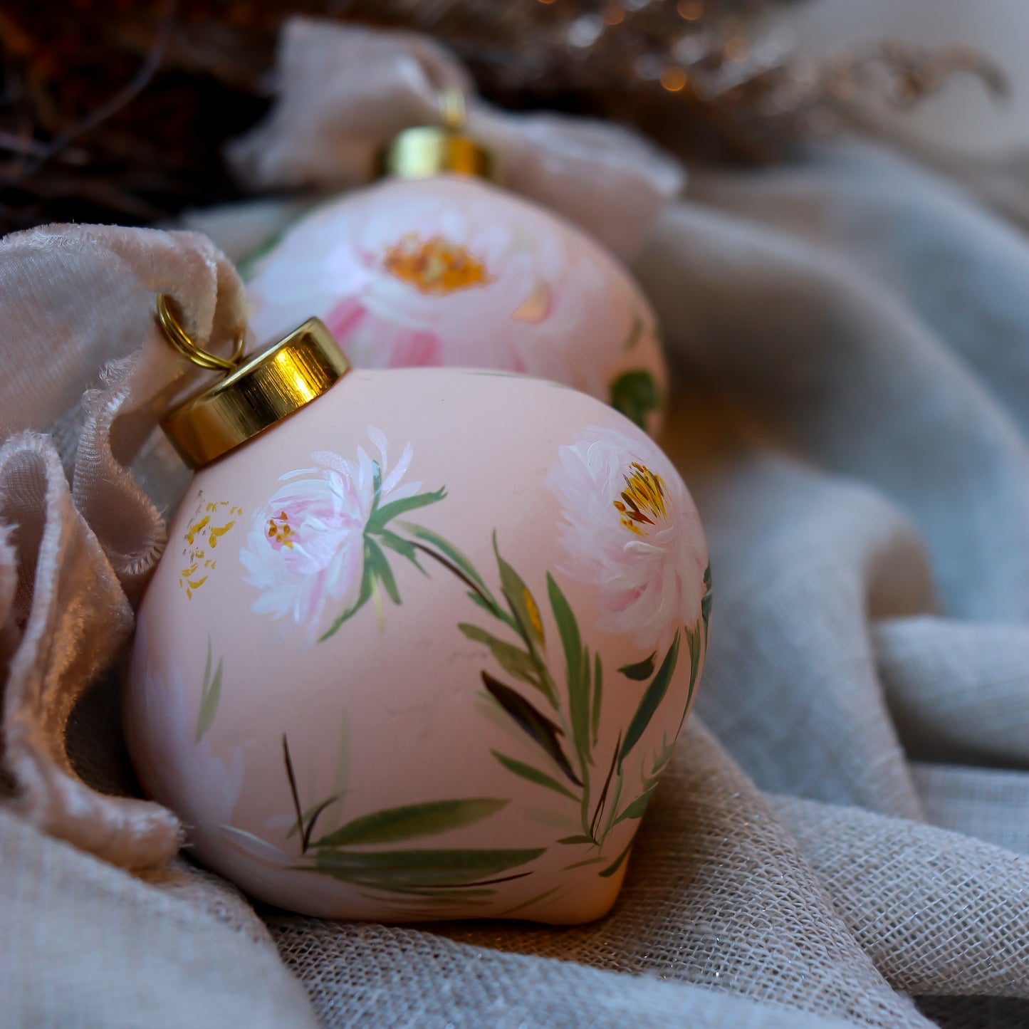 Peonies in Blush Retro Shaped Ceramic Ornament