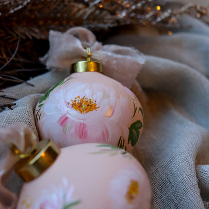 Peonies in Blush Retro Shaped Ceramic Ornament