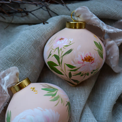 Peonies in Blush Retro Shaped Ceramic Ornament