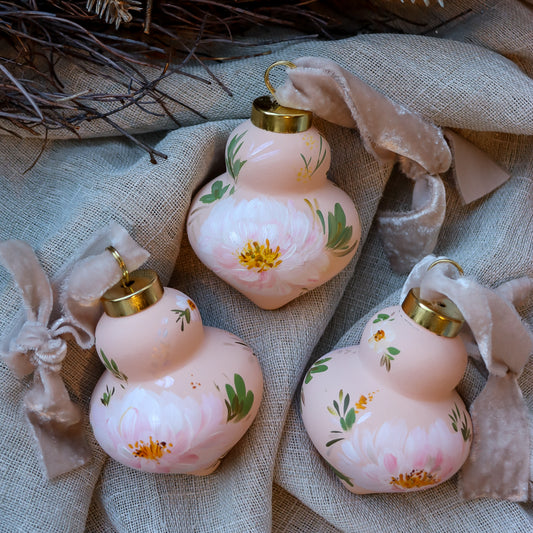 Peonies in Blush Finial Shaped Ceramic Ornament