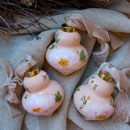 Peonies in Blush Finial Shaped Ceramic Ornament