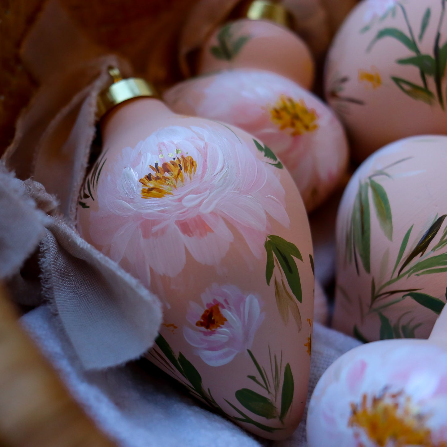 Peonies in Blush Icicle Shaped Ceramic Ornament