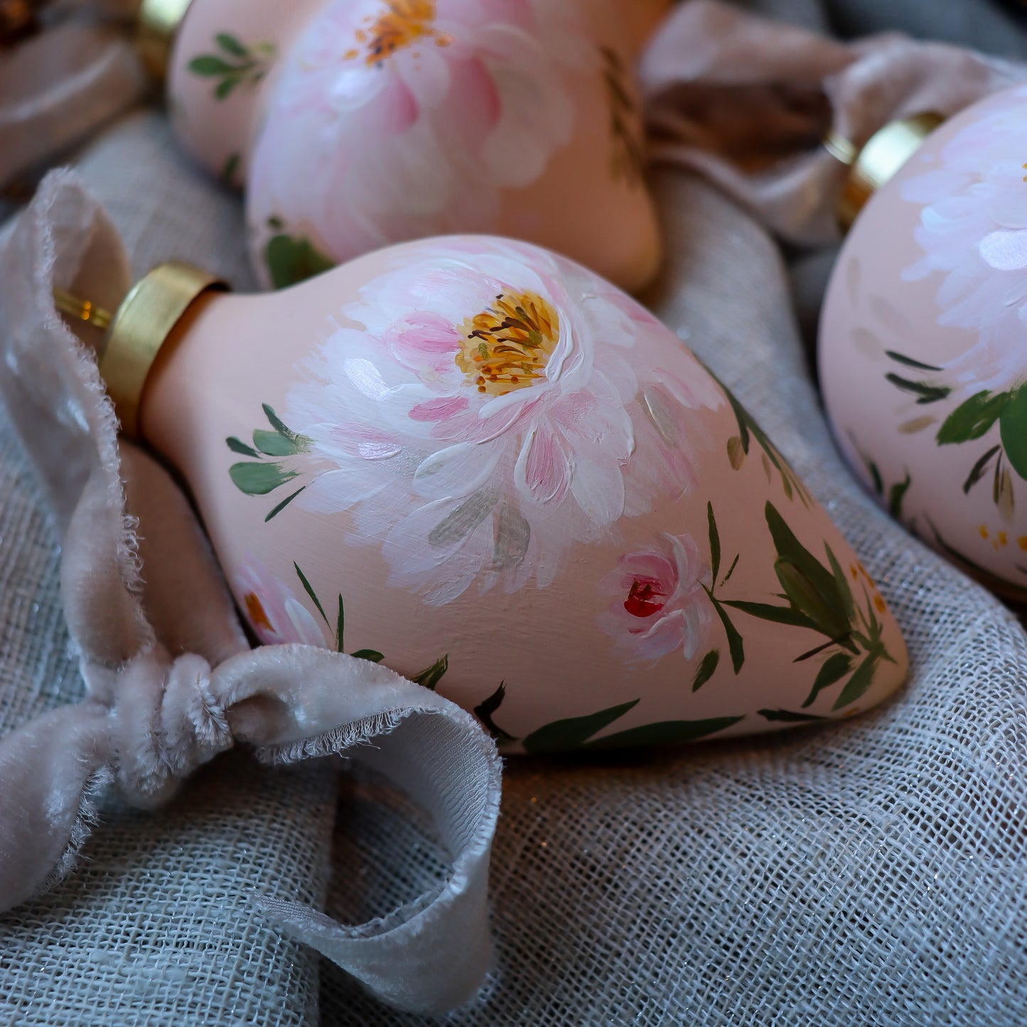 Peonies in Blush Icicle Shaped Ceramic Ornament