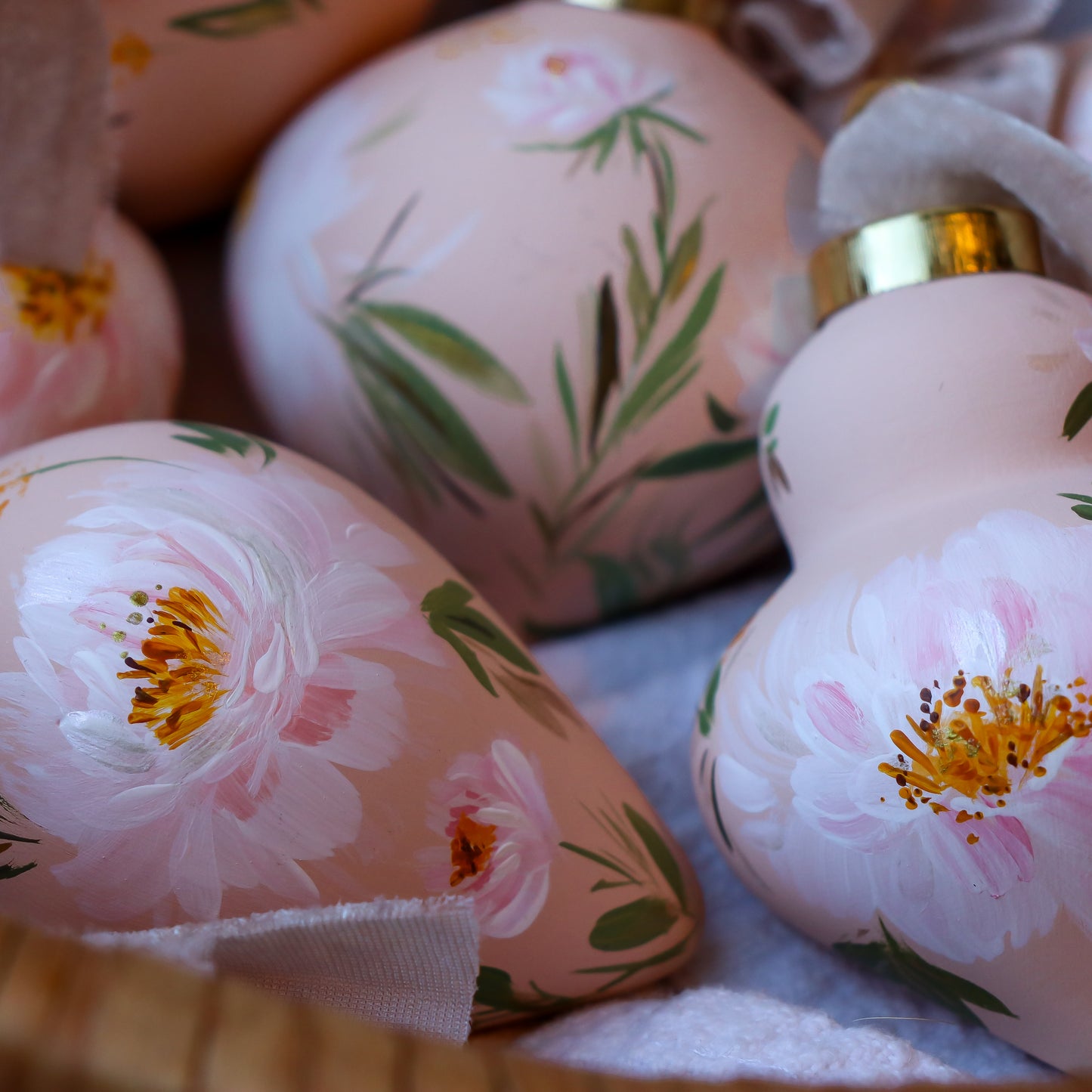Peonies in Blush Icicle Shaped Ceramic Ornament