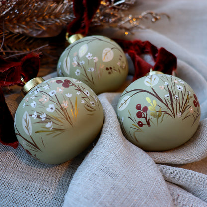 Botanicals in Sage Round Shaped Ceramic Ornament