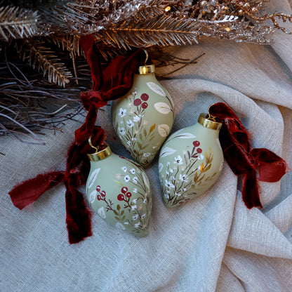 Botanicals in Sage Icicle Shaped Ceramic Ornament