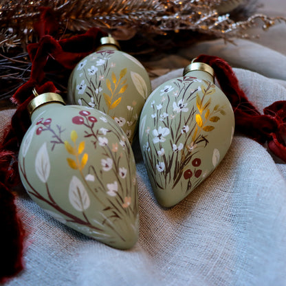 Botanicals in Sage Icicle Shaped Ceramic Ornament