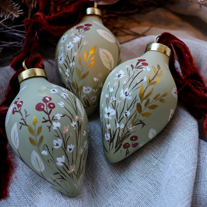 Botanicals in Sage Icicle Shaped Ceramic Ornament