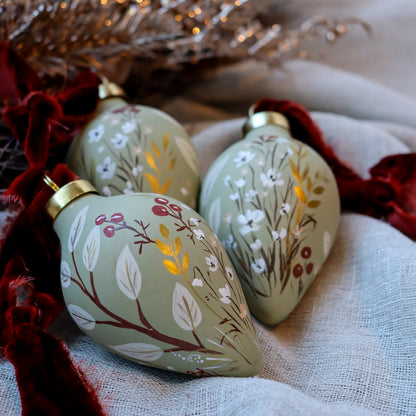 Botanicals in Sage Icicle Shaped Ceramic Ornament