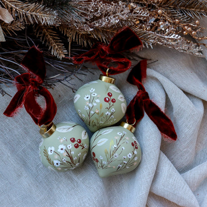 Botanicals in Sage Retro Shaped Ceramic Ornament