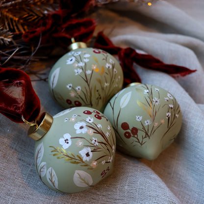 Botanicals in Sage Retro Shaped Ceramic Ornament