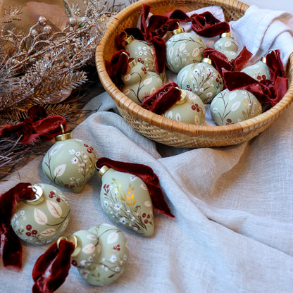 Botanicals in Sage Icicle Shaped Ceramic Ornament
