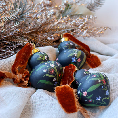 Wildflowers in Dark Navy Finial Shaped Ceramic Ornament