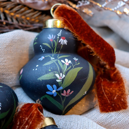 Wildflowers in Dark Navy Finial Shaped Ceramic Ornament