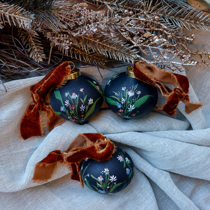 Wildflowers in Dark Navy Icicle Shaped Ceramic Ornament