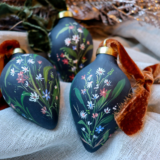 Wildflowers in Dark Navy Icicle Shaped Ceramic Ornament