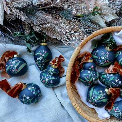 Wildflowers in Dark Navy Icicle Shaped Ceramic Ornament