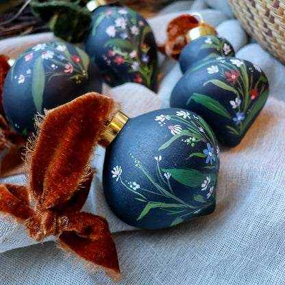 Wildflowers in Dark Navy Retro Shaped Ceramic Ornament