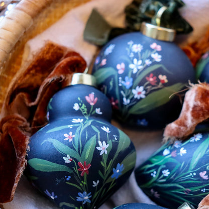 Wildflowers in Dark Navy Retro Shaped Ceramic Ornament