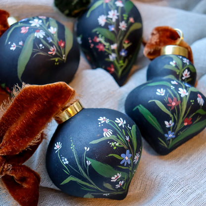 Wildflowers in Dark Navy Retro Shaped Ceramic Ornament