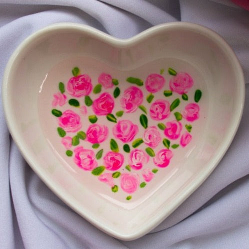 Hot Pink Roses Pattern Ceramic Dish