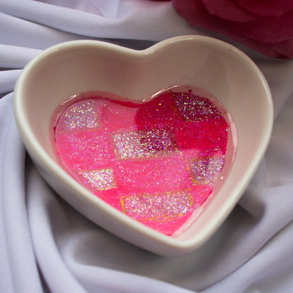 Pink Checkered Glitter Ceramic Trinket Dish