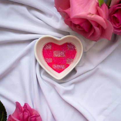 Pink Checkered Glitter Ceramic Trinket Dish