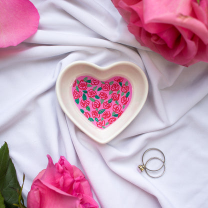 Red Roses in Pink Ceramic Trinket Dish