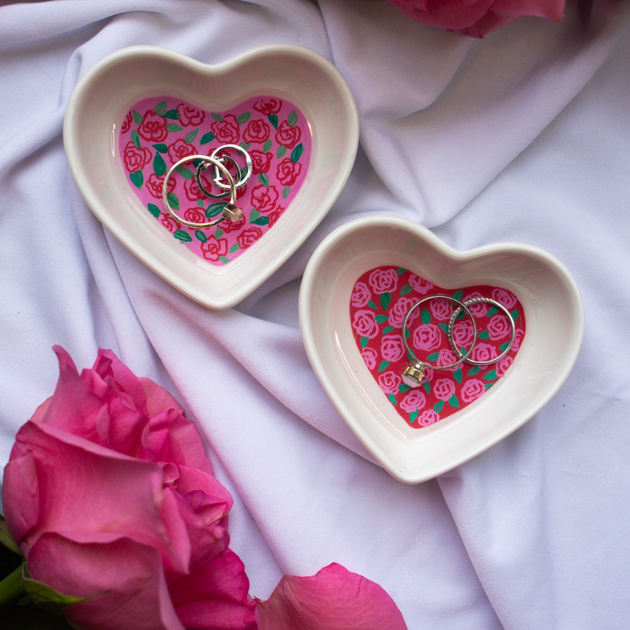 Red Roses in Pink Ceramic Trinket Dish