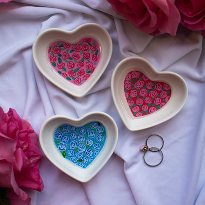 Red Roses in Pink Ceramic Trinket Dish