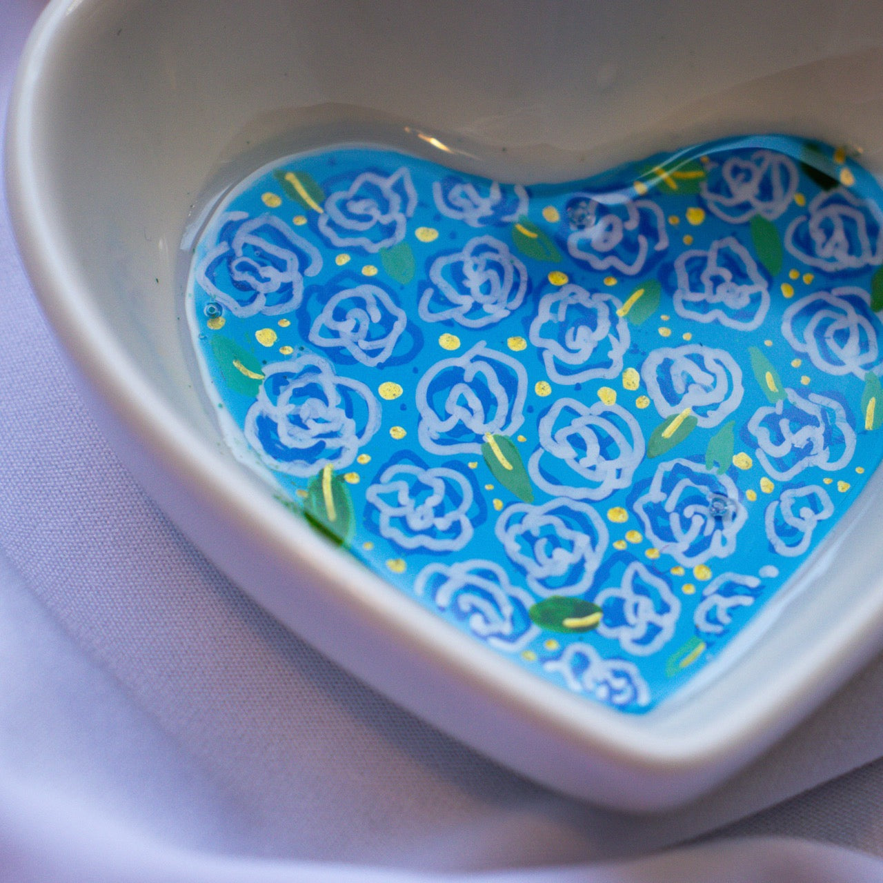 White Roses in Blue Ceramic Trinket Dish