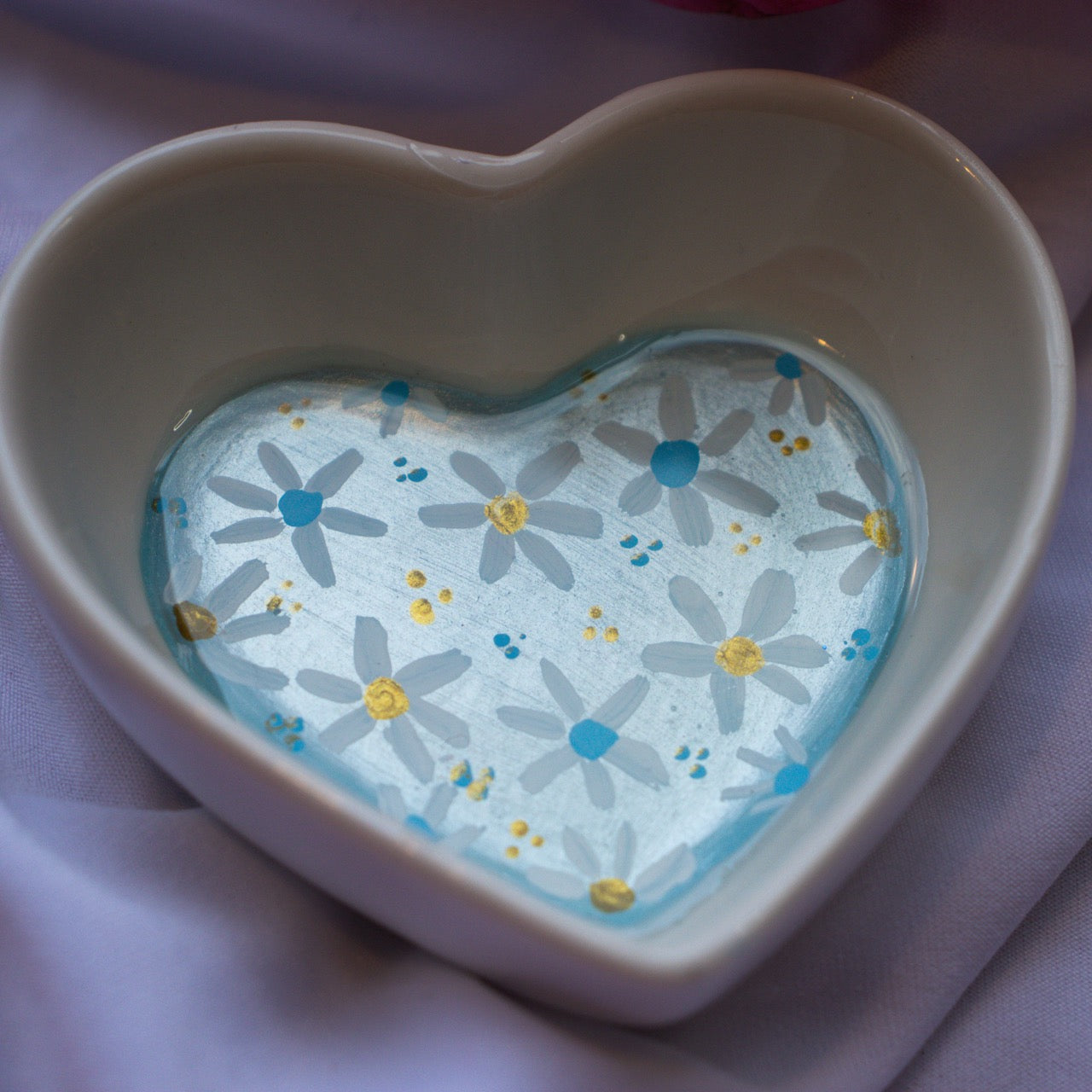 Daisies in Baby Blue Ceramic Trinket Dish