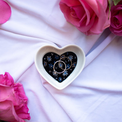 Daisies in Dark Navy Blue Ceramic Trinket Dish