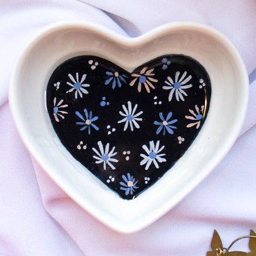 Daisies in Dark Navy Blue Ceramic Trinket Dish