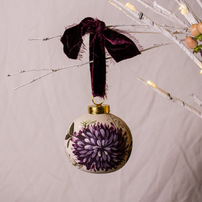Black Cherry Dahlias Round Shaped Ceramic Ornament