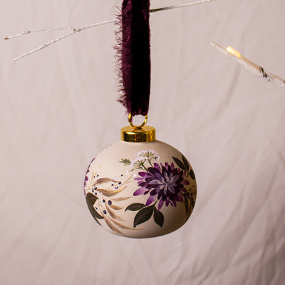 Black Cherry Dahlias Round Shaped Ceramic Ornament