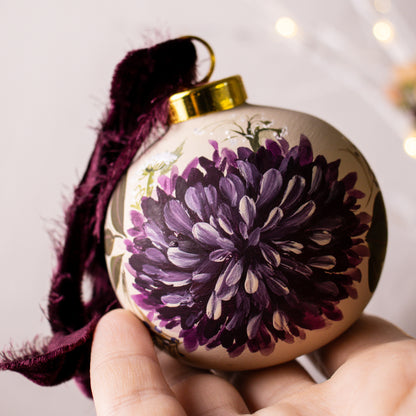 Black Cherry Dahlias Round Shaped Ceramic Ornament