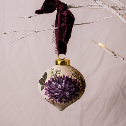 Black Cherry Dahlias Retro Shaped Ceramic Ornament