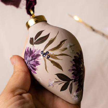 Black Cherry Dahlias Icicle Shaped Ceramic Ornament