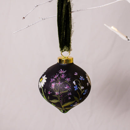 Daisies in Dark Navy Retro Shaped Ceramic Ornament