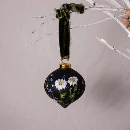 Daisies in Dark Navy Retro Shaped Ceramic Ornament