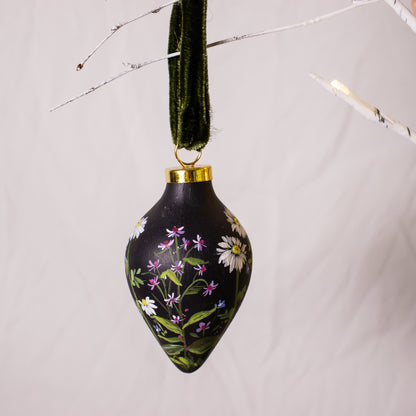 Daisies in Dark Navy Icicle Shaped Ceramic Ornament