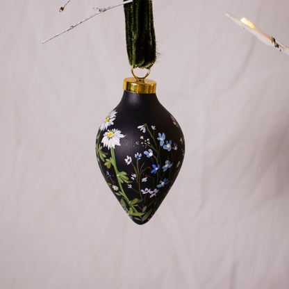 Daisies in Dark Navy Icicle Shaped Ceramic Ornament