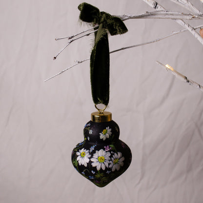 Daisies in Dark Navy Finial Shaped Ceramic Ornament