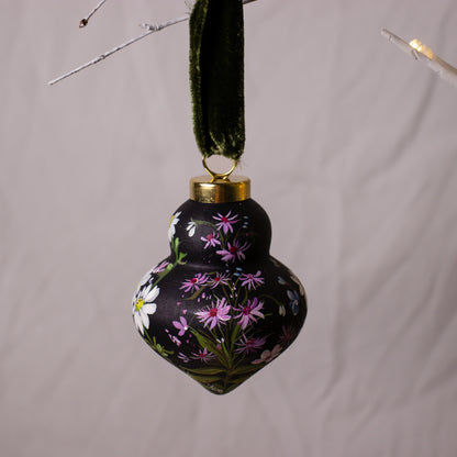 Daisies in Dark Navy Finial Shaped Ceramic Ornament