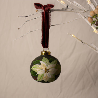 Poinsettia in Verte Round Shaped Ceramic Ornament