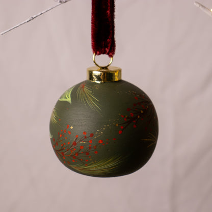 Poinsettia in Verte Round Shaped Ceramic Ornament