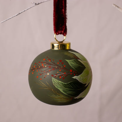 Poinsettia in Verte Round Shaped Ceramic Ornament