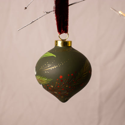 Poinsettia in Verte Retro Shaped Ceramic Ornament