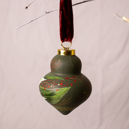 Poinsettia in Verte Finial Shaped Ceramic Ornament